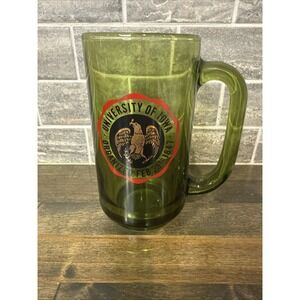 Vintage University of Iowa Green Glass‎ Stein Mug